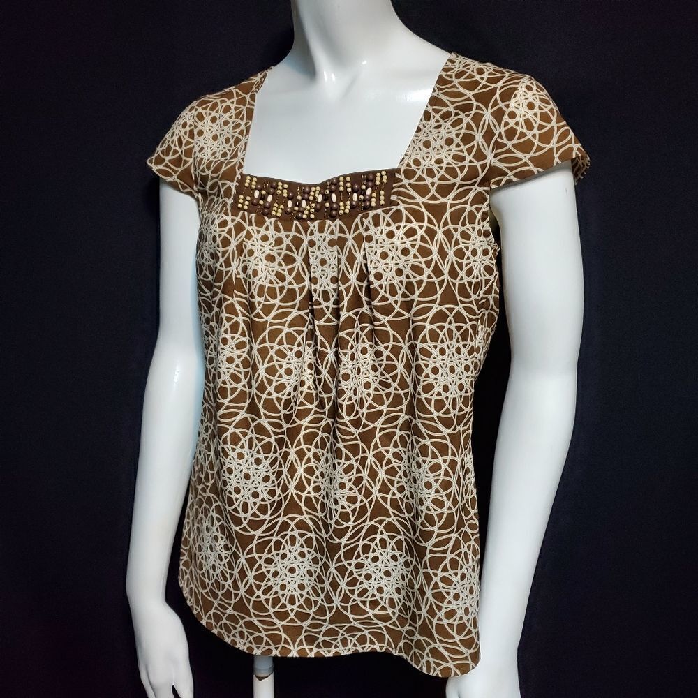 Loft Brown & Cream Top with Beading (XS)